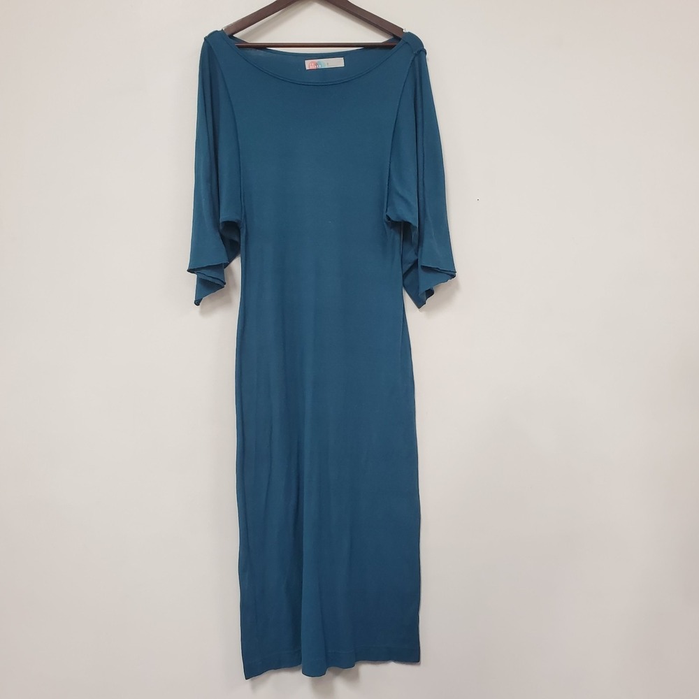 Free People Beach Blue Oversized Maxi Dress Size XS Lagenlook Cover Cotton Hemp